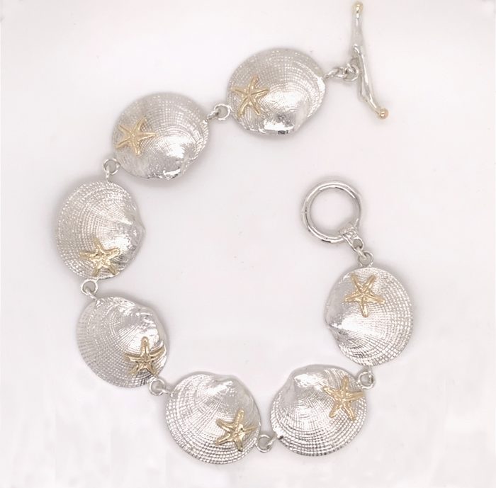 Sterling Silver and 14k Gold Shell and Starfish Bracelet
